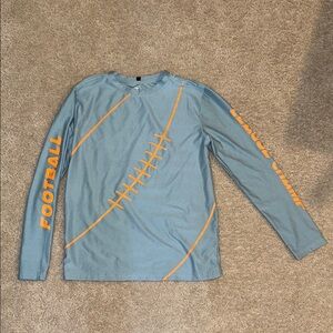 Light Blue Football Graphic Long Sleeve Shirt with Orange Accents for Kids